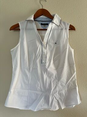Tommy Hilfiger White Sleeveless Polo Tank with Navy Trim